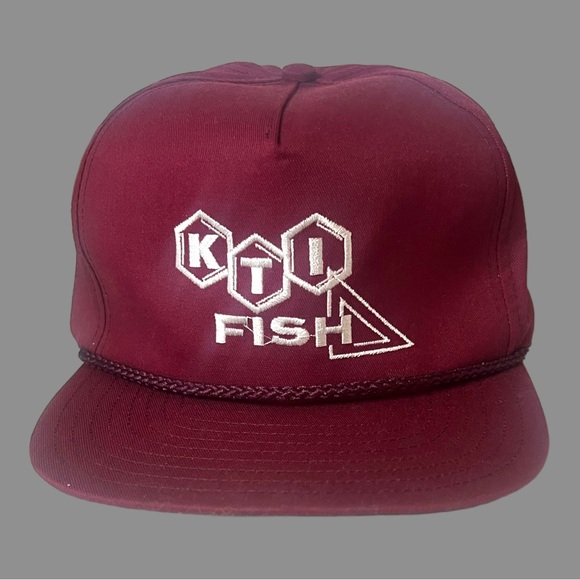 Vintage KTI fishing dad hat with leather and gold Terry cloth lining forehead - Picture 9 of 9